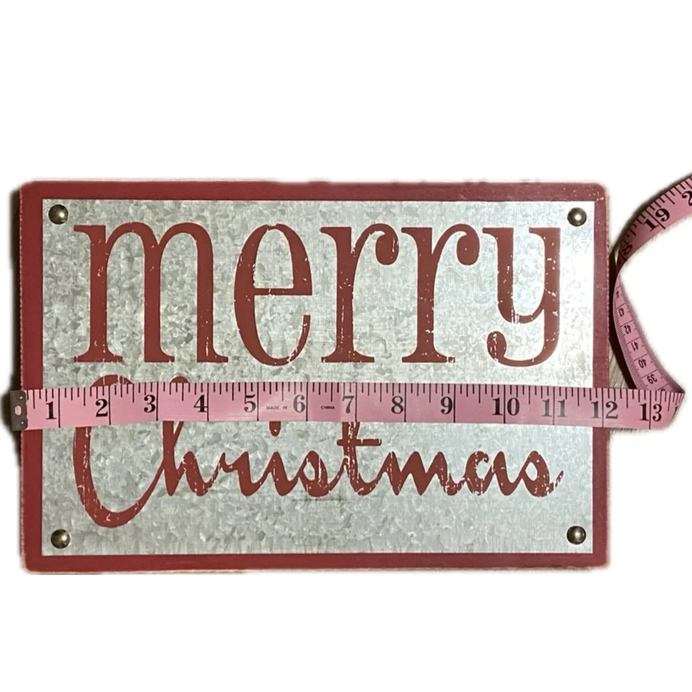 Designs By Kathy Merry Christmas Red Metal Wood Box Sign 8 x 12 inch